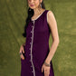 Purple Rayon Buttoned Dress. Chic Purple Dress With Lace Accents And Button Detailing
