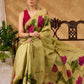 Chic Hand Painted Light Olive Pure Silk Floral Saree