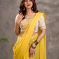 Off White and Mustard Elbow Sleeve Blouse with Contrast Piping and Hand Painted Gond Art on Back
