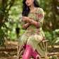 Radiant Mint Green Cotton Kurta with Minimal Floral Hand Block Motifs and Magenta Detailing