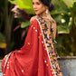 Traditional Rust Modal Silk Saree with Hand Embroidered Mirror Work & Kalamkari Printed Border