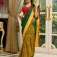 Vibrant Khun-Ajrakh fusion cotton saree with bold block prints and mirrorwork