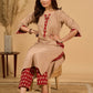 Crème Charm Mul Cotton Kurta with Printed Red Yoke and Pocket