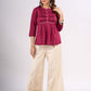 Wine Cotton Top with Pintuck Detail and Pearl Accents