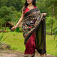 Artisanal maroon & black combination saree with hand painted Kalamkari pallu and golden borders