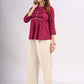 Wine Cotton Top with Pintuck Detail and Pearl Accents