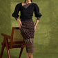 Black Cotton Top With Asymmetric Neck And Puffed Sleeves - Skirt Optional