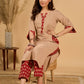 Crème Charm Mul Cotton Kurta with Printed Red Yoke and Pocket
