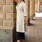 Simple Off-White Cotton Flex Straight Kurta with Minimal Hand Painting on Front & Sleeves