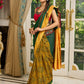 Vibrant Khun-Ajrakh fusion cotton saree with bold block prints and mirrorwork