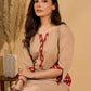 Crème Charm Mul Cotton Kurta with Printed Red Yoke and Pocket