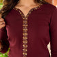 Beautiful hand embroidery Rich dark brown rayon kurta -palazzo optional