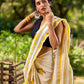Breezy Off-White Cotton Saree with Fresh Floral Hand Block Print and Yellow Border Highlights