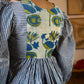 Exquisite Indigo Striped Top with Dramatic Puffy Sleeves, Contrasting Yoke & Tassel Embellishments