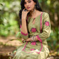 Radiant Mint Green Cotton Kurta with Minimal Floral Hand Block Motifs and Magenta Detailing