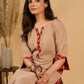 Crème Charm Mul Cotton Kurta with Printed Red Yoke and Pocket