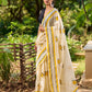 Breezy Off-White Cotton Saree with Fresh Floral Hand Block Print and Yellow Border Highlights