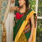 Vibrant Khun-Ajrakh fusion cotton saree with bold block prints and mirrorwork