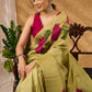 Chic Hand Painted Light Olive Pure Silk Floral Saree