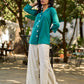 Peacock Green Cotton Shirt Featuring Bold Statement Collar