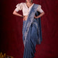 Smokey Grey Chanderi Saree with All-Over Butta Work & Exquisite Scalloped Embroidery