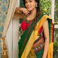 Vibrant Khun-Ajrakh fusion cotton saree with bold block prints and mirrorwork