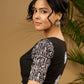 Stunning black cotton hand embroidered blouse with warli printed sleeve