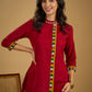 Elegant maroon cotton top featuring mirror work and side collar.