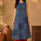Dark Blue Printed Kantha Cotton A-line Kurta