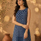Dark Blue Printed Kantha Cotton A-line Kurta