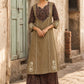 Elegant Beige Kurta with Ajrakh Print Yoke & Paisley Embroidery