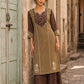 Elegant Beige Kurta with Ajrakh Print Yoke & Paisley Embroidery