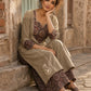 Elegant Beige Kurta with Ajrakh Print Yoke & Paisley Embroidery