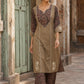 Elegant Beige Kurta with Ajrakh Print Yoke & Paisley Embroidery