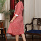Sweet pink cotton printed dress with pearl details