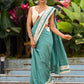 Vibrant Sea Green Modal Saree with Ivory Chevron Border & Minimal Hand Embroidery