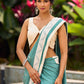 Vibrant Sea Green Modal Saree with Ivory Chevron Border & Minimal Hand Embroidery