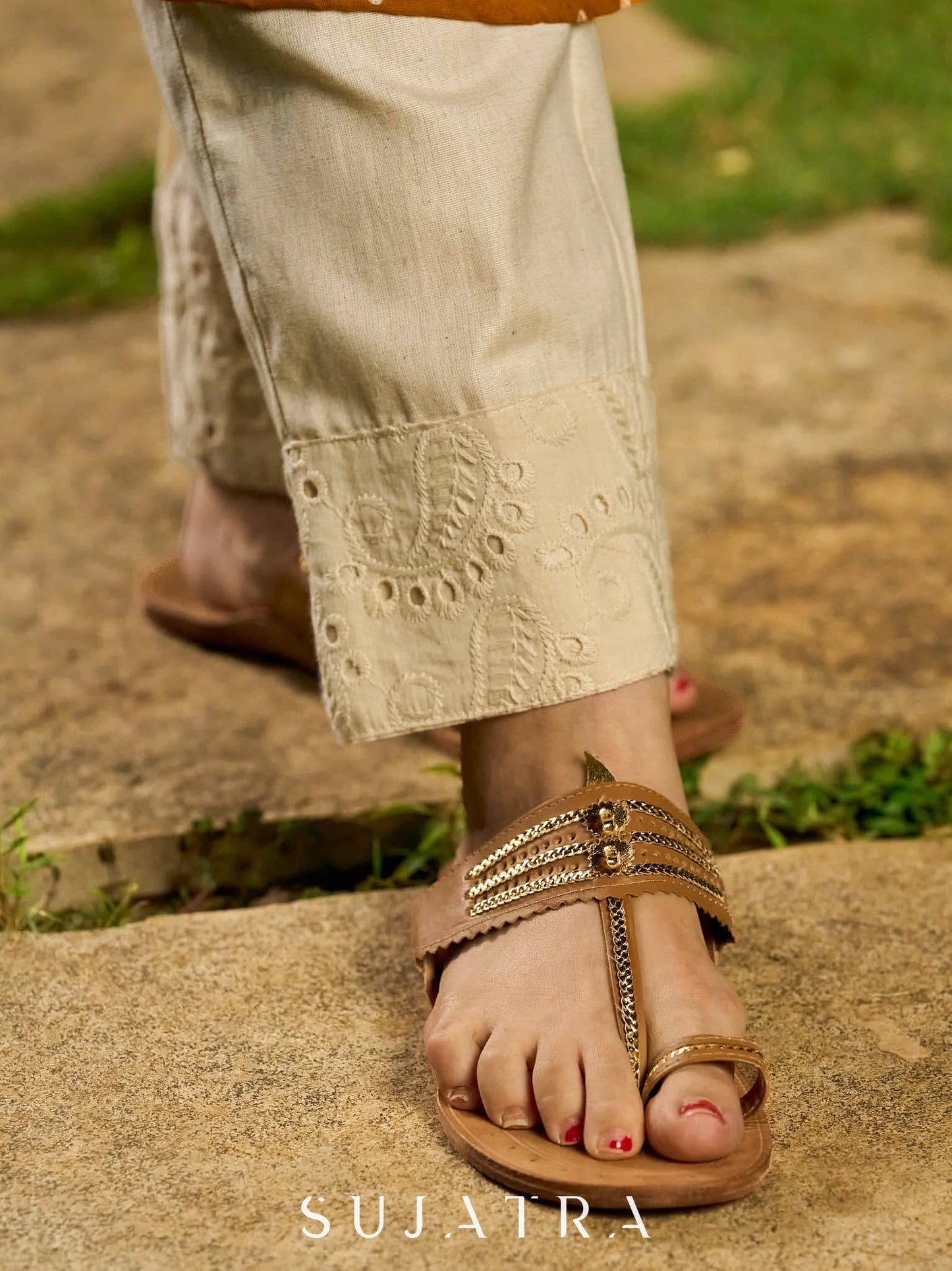 Mustard Bandhani Printed Viscose Kurta with Delicate Hakoba Accents