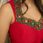 Vibrant Khun-Ajrakh fusion cotton saree with bold block prints and mirrorwork