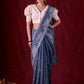 Smokey Grey Chanderi Saree with All-Over Butta Work & Exquisite Scalloped Embroidery
