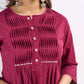 Wine Cotton Top with Pintuck Detail and Pearl Accents