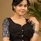 Stunning black cotton hand embroidered blouse with warli printed sleeve