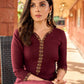 Beautiful hand embroidery Rich dark brown rayon kurta -palazzo optional