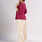 Wine Cotton Top with Pintuck Detail and Pearl Accents
