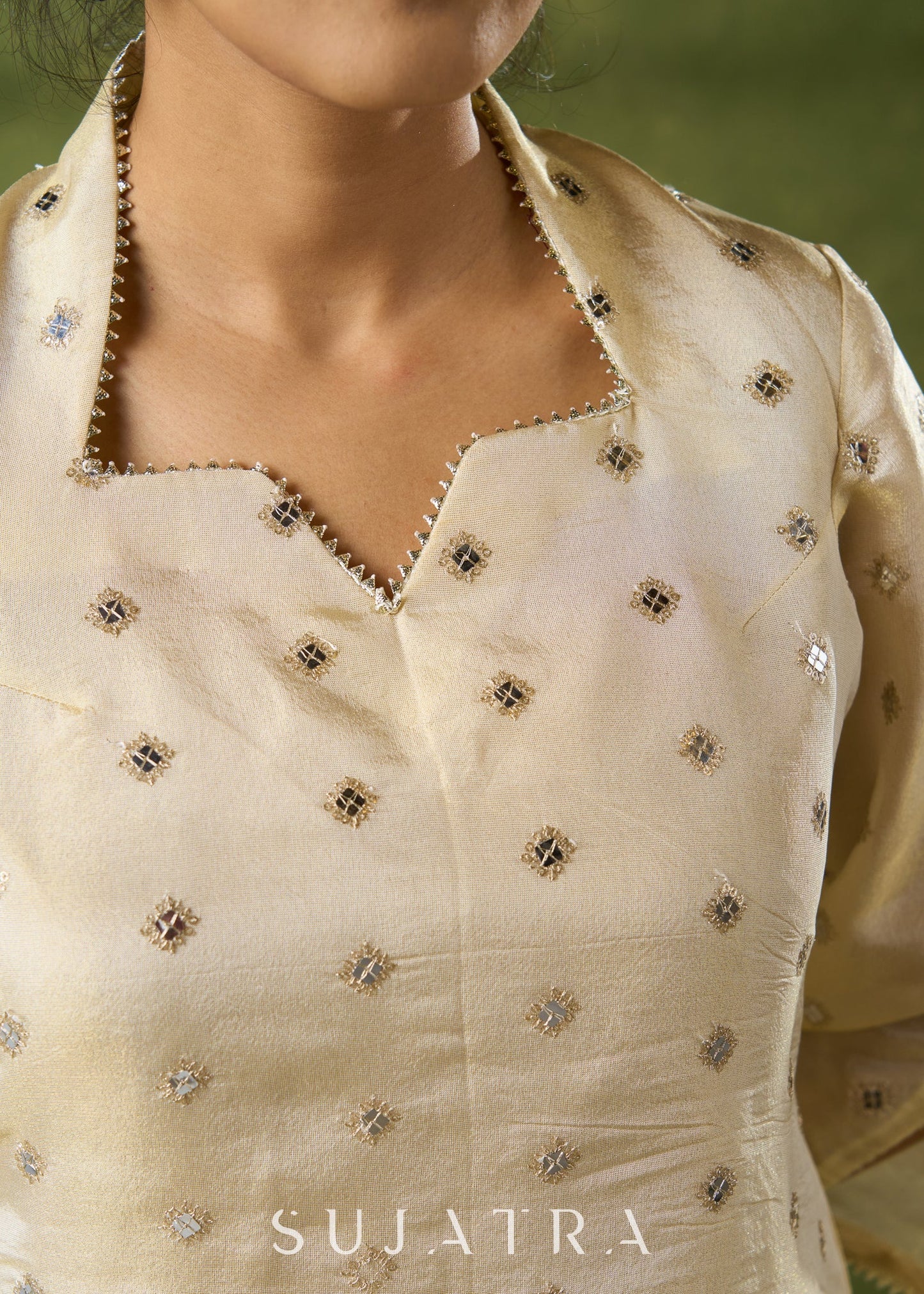 Elegant off White Self-Embellished Tissue Kurta - Pant Optional