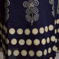 Chic Navy Blue Sleeveless Midi Dress with All-Around Block Print Floral Hem & Ivory Polka Dot Band with Box Pleat