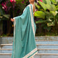 Vibrant Sea Green Modal Saree with Ivory Chevron Border & Minimal Hand Embroidery
