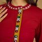 Elegant maroon cotton top featuring mirror work and side collar.