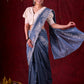 Smokey Grey Chanderi Saree with All-Over Butta Work & Exquisite Scalloped Embroidery