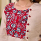Off White Cotton Flex Apple-Cut Kurta with Red Printed Yoke and Tassel Detail